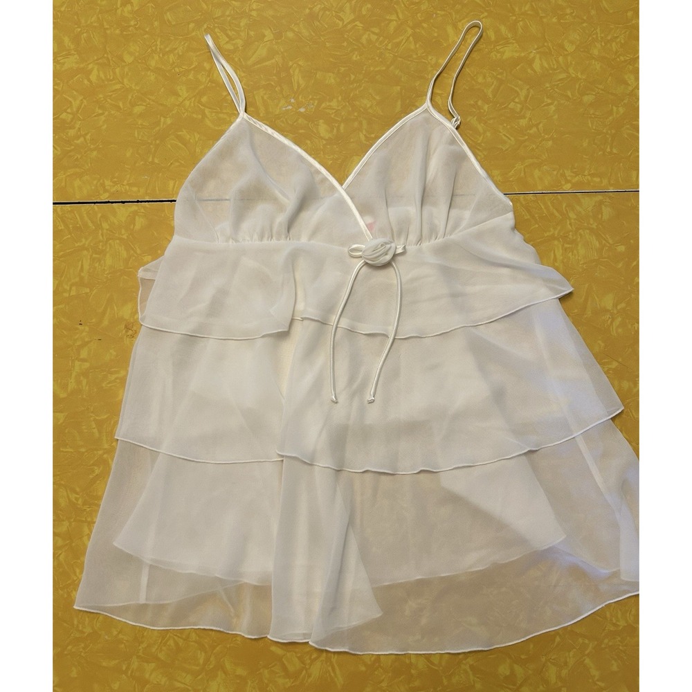 Sheer White Spaghetti Strap Camisole Top Womens Small Tiered Y2K